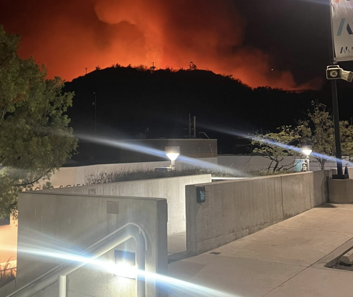 Palisades Fire in view from Milken